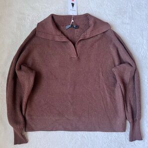 NWT Zesika Lapel Collar V Neck Long Sleeve Ribbed Sweater Women Size Large
